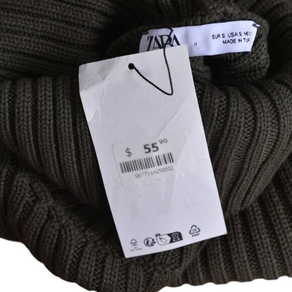 NWT Zara Ribbed Knit Cropped Sweater Turtleneck Khaki Green Size Small - Picture 12 of 16